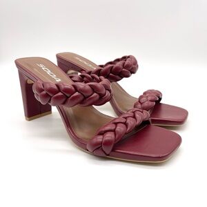 Soda Women's Braided Open Toe Double Strap Heels Slip On Burgundy Size 6.5 New